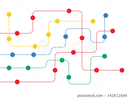 Abstract Colorful Transit Subway Map Vector Illustration with Connecting Nodes 142612899