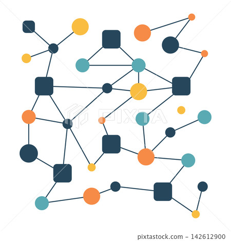 Network Connection Diagram with Colorful Nodes and Geometric Shapes Vector 142612900