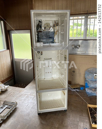 拆卸並整理空房子裡遺留下來的冰箱。 拆卸並整理空房子裡遺留下來的冰箱。 142613732