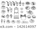 Black and white line art icons that could be used in a cafe 142614097