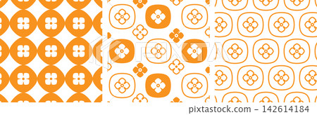 A set of simple, Japanese-style patterns featuring a persimmon viewed from directly above. A set of simple, Japanese-style patterns featuring a persimmon viewed from directly above. 142614184