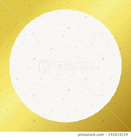 一幅向量插圖，以金箔狀背景和圓形撕紙邊框為特色，邊框由日本和紙製成。設計奢華，充滿日式風情。 142614234
