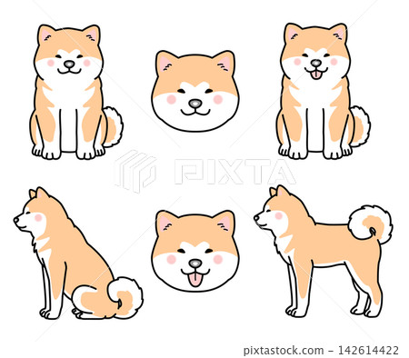 一組秋田犬的向量插圖 一組秋田犬的向量插圖 142614422