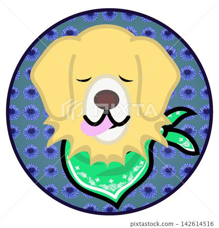 以圓形為背景的金毛犬臉部插圖。 142614516