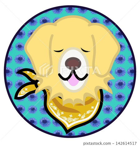 以圓形為背景的金毛犬臉部插圖。 以圓形為背景的金毛犬臉部插圖。 142614517