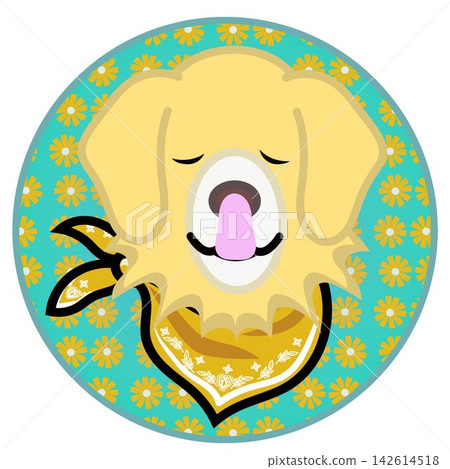 以圓形為背景的金毛犬臉部插圖。 以圓形為背景的金毛犬臉部插圖。 142614518