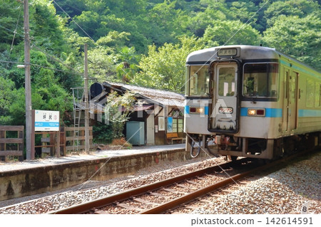 A local train passing by Tsubojiri Station, a remote station on the JR Shikoku Dosan Line (Miyoshi City, Tokushima Prefecture). A local train passing by Tsubojiri Station, a remote station on the JR Shikoku Dosan Line (Miyoshi City, Tokushima Prefecture). 142614591