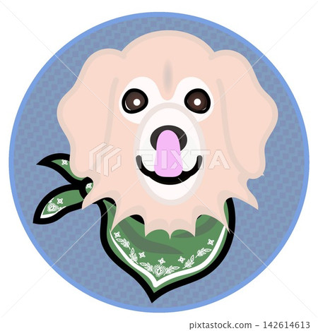 以圓形為背景的金毛犬臉部插圖。 以圓形為背景的金毛犬臉部插圖。 142614613