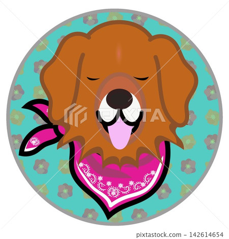 以圓形為背景的金毛犬臉部插圖。 以圓形為背景的金毛犬臉部插圖。 142614654