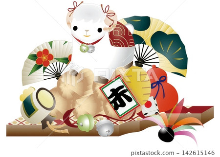 New Year's card design for the Year of the Sheep: decorative battledore New Year's card design for the Year of the Sheep: decorative battledore 142615146