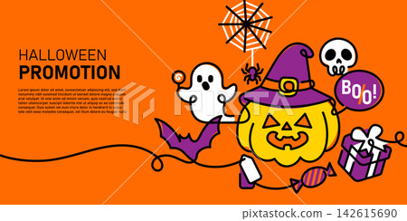 happy halloween celebration sale promotion banner single line illustration 142615690