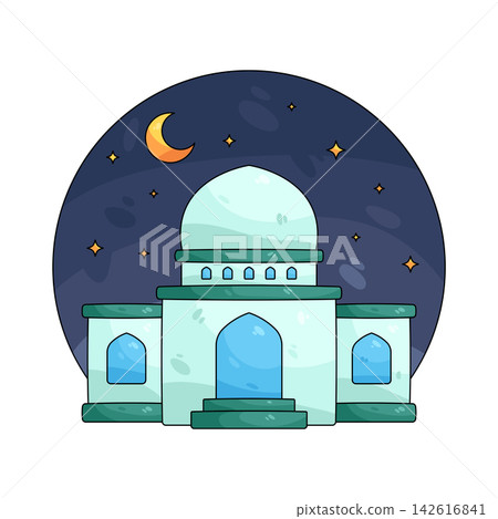 Illustration of mosque at night Illustration of mosque at night 142616841