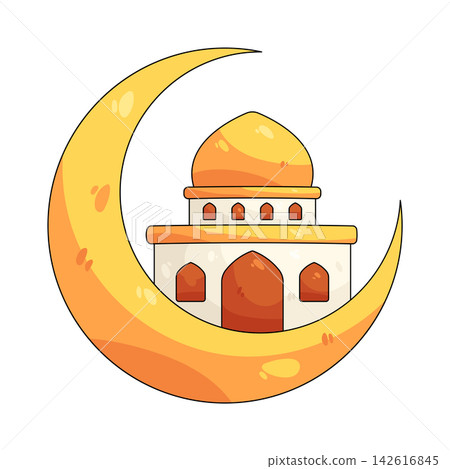 Illustration of crescent moon mosque Illustration of crescent moon mosque 142616845