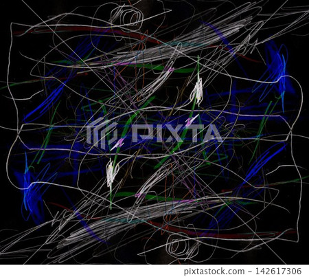 Abstract Digital Artwork Featuring Chaotic Neon Light Streaks and Geometric Lines on Dark Background Abstract Digital Artwork Featuring Chaotic Neon Light Streaks and Geometric Lines on Dark Background 142617306