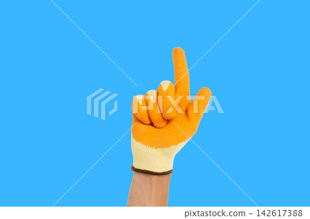 Occupation, Person points with one hand in bright color space Occupation, Person points with one hand in bright color space 142617388