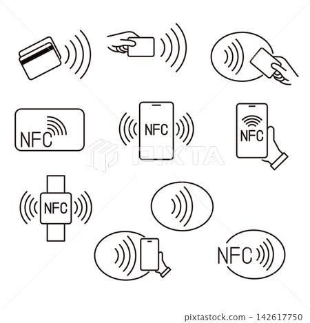 NFC 圖示集:適用於智慧型手機、IC 卡、非接觸式通訊和觸控支付的設計素材。 NFC 圖示集:適用於智慧型手機、IC 卡、非接觸式通訊和觸控支付的設計素材。 142617750