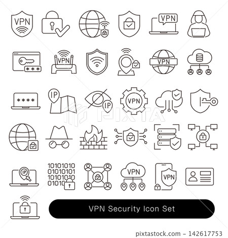 VPN Security Icon Set: Key, Cloud, Web, Encryption, Data Protection Design Elements VPN Security Icon Set: Key, Cloud, Web, Encryption, Data Protection Design Elements 142617753