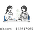 An illustration of a female employee consulting with a counselor at the company's internal consultation desk about customer harassment and other problems. 142617965