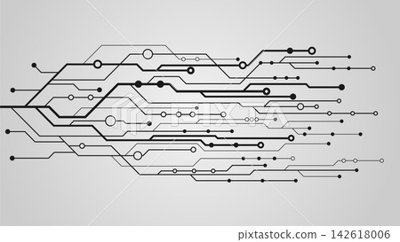 Black abstract network connection lines and circuit routing nodes on light gray vector background Black abstract network connection lines and circuit routing nodes on light gray vector background 142618006