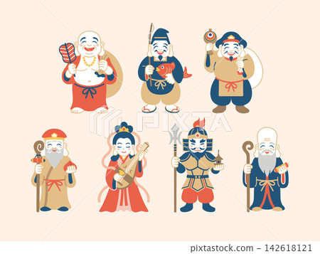 Cute and simple illustrations of the Seven Lucky Gods Cute and simple illustrations of the Seven Lucky Gods 142618121