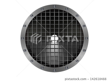High-quality abstract background with a circular bolted metal frame and wire mesh. High-quality abstract background with a circular bolted metal frame and wire mesh. 142618488