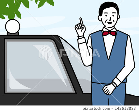 A middle-aged male driver standing in front of the taxi. A middle-aged male driver standing in front of the taxi. 142618858