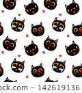 Face black cat cartoon so cute.cry angry cute in love.on red heart and white background. Pattern seamless vector illustration. 142619136