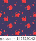 Cat red cartoon so cute.on balloon footprint fishbone blue background.pattern seamless vector and illustration. 142619142