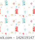 Dinosaur play balloon cartoon so cute.on cactus rainbow star white background.pattern seamless vector and illustration. 142619147
