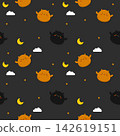 Bat orange black cartoon so cute.on cloud star moon black background.pattern seamless vector and illustration. 142619151