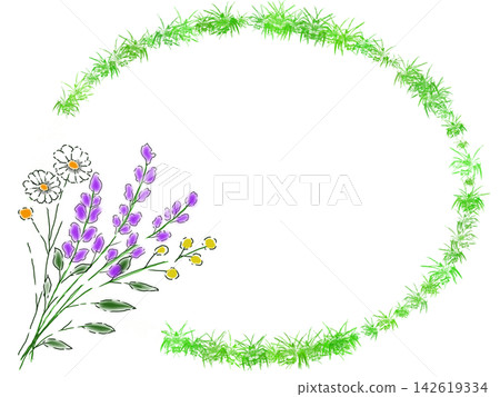 Delicate wildflowers and a green oval frame Delicate wildflowers and a green oval frame 142619334
