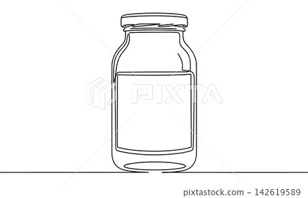 Continuous line drawing of a glass jar isolated on white background Continuous line drawing of a glass jar isolated on white background 142619589