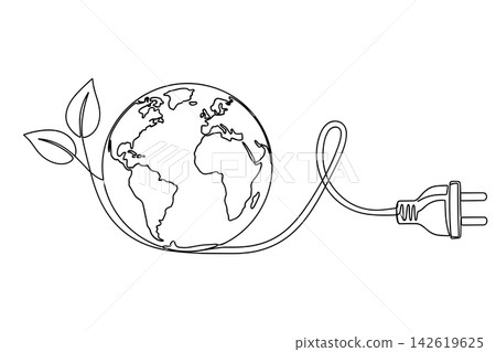 Earth globe with leaves and power plug, ecofriendly energy concept 142619625