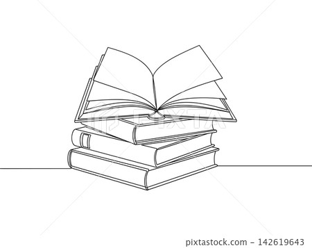 Continuous line drawing of a stack of books isolated on white background Continuous line drawing of a stack of books isolated on white background 142619643