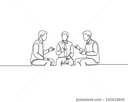 Continuous one line drawing of three businessmen having a meeting isolated on white background 142619645