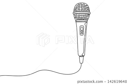 Continuous line drawing of a microphone, minimalist style illustration 142619648