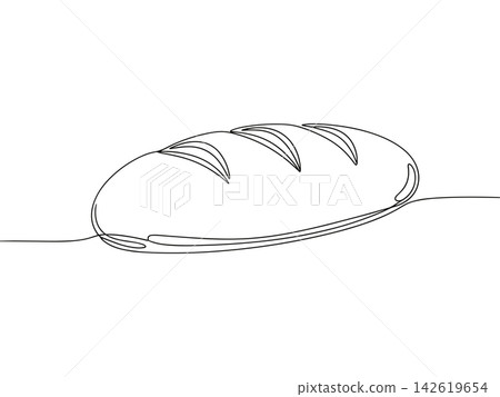 Continuous line drawing of a loaf of fresh bread, isolated on white background Continuous line drawing of a loaf of fresh bread, isolated on white background 142619654