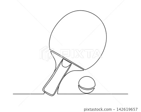 Continuous line drawing of a ping pong paddle and ball, isolated on white background Continuous line drawing of a ping pong paddle and ball, isolated on white background 142619657