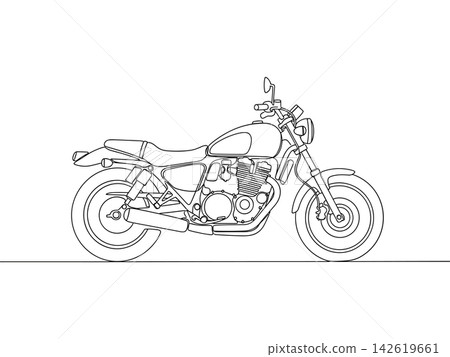 Continuous line drawing of a motorcycle, isolated on white background Continuous line drawing of a motorcycle, isolated on white background 142619661