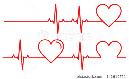 Heartbeat pulse lines with heart shapes, medical ekg rhythm icons for health, love, and cardiology concepts Heartbeat pulse lines with heart shapes, medical ekg rhythm icons for health, love, and cardiology concepts 142619731