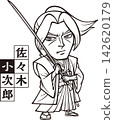 Sasaki Kojiro holding his sword [2-head chibi, black and white, bitmap] 142620179