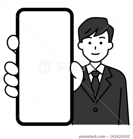 A man in a black suit making his smartphone screen appear larger. A man in a black suit making his smartphone screen appear larger. 142620502