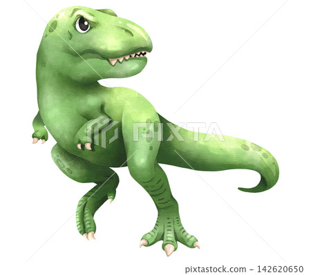 Watercolor Tyrannosaurus rex dinosaur isolated PNG illustration, featuring a cute hand-drawn green t-rex prehistoric predator character on a transparent background. Watercolor Tyrannosaurus rex dinosaur isolated PNG illustration, featuring a cute hand-drawn green t-rex prehistoric predator character on a transparent background. 142620650