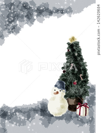 雪人與聖誕樹框架 雪人與聖誕樹框架 142620684