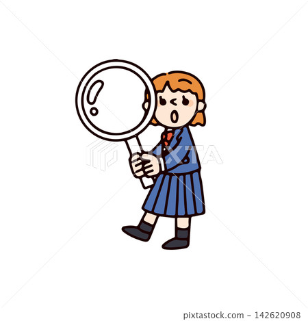女學生手持放大鏡的插圖。 女學生手持放大鏡的插圖。 142620908