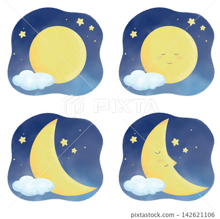 夜空和月亮落下(水彩風格) 夜空和月亮落下(水彩風格) 142621106
