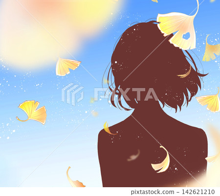 女學生，半身照，銀杏樹剪影，藍天 142621210