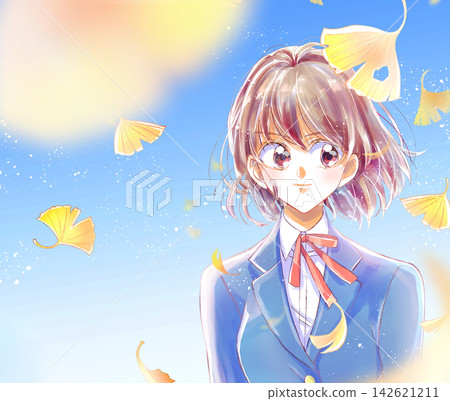 女學生,豐胸,自信,銀杏樹,藍天 女學生,豐胸,自信,銀杏樹,藍天 142621211