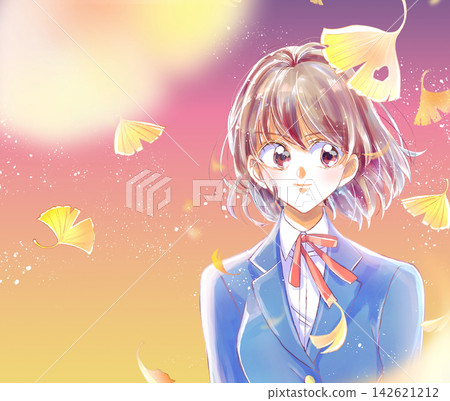 女學生，豐胸，自信，銀杏樹，黃昏 142621212