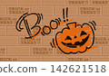 Graffiti of a laughing Halloween pumpkin painted on a brick wall 142621518